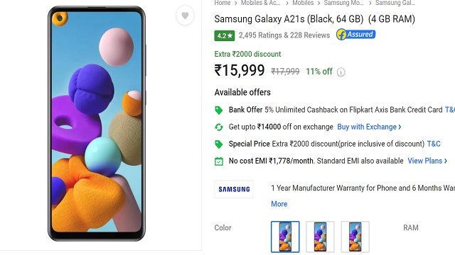 samsung a21 price in flipkart